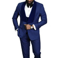 Fashion Custom Made Velvet Lapel Dark Blue Men Suits 3 Pieces Wedding Tuxedo Groom Prom Business Suits Sets (Jacket+Pants+Vest)