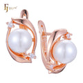 FJ Fallon Fashion Jewelry Pearl Earrings Plated in Rose Gold Brass Based