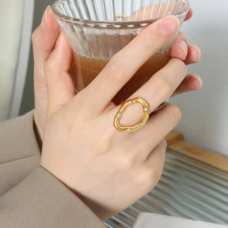 Electroplated 18K Gold Diamond Irregular Finger Ring Ins Cold Style Geometric Irregular Personality Bracelet Ring for Women