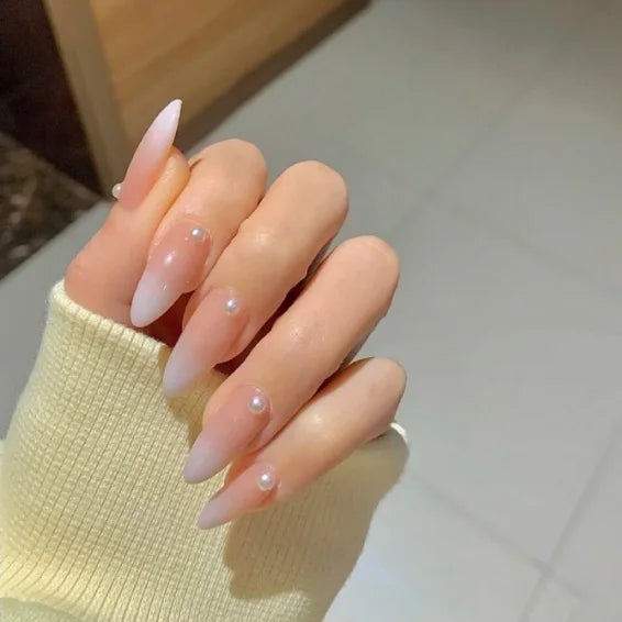 Factory Wholesale 24Pcs ABS Finger French Elegant Pearl False Nails Press on With Nail Glue