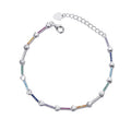 Luxury Boho Designer Rainbow Diamond Zirconia Heart Bar Link Woman Hand Bracelet in 925 Silver Materials for Lover