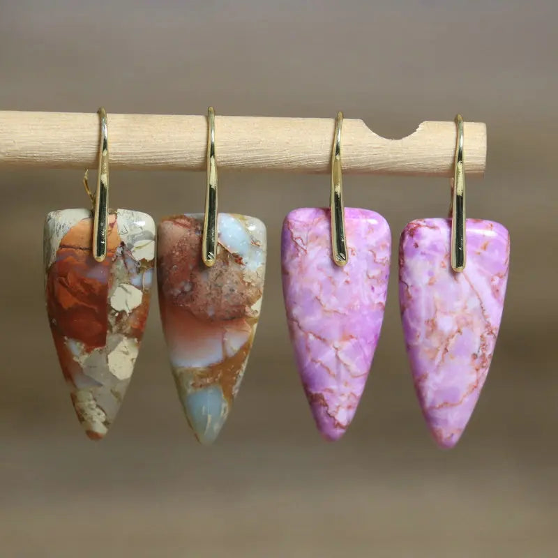 Natural Sea Sediment Jasper Drop Earrings for Women 18K Gold Plated Natural Gemstone Dangle Bohemian Earrings