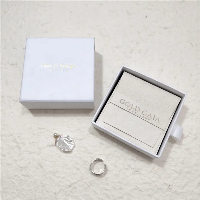 Custom Luxury Embossed Logo Microfiber Jewelry Pouch With Jewelry Drawer Box for Earrings Rings Necklace With Insert Pad