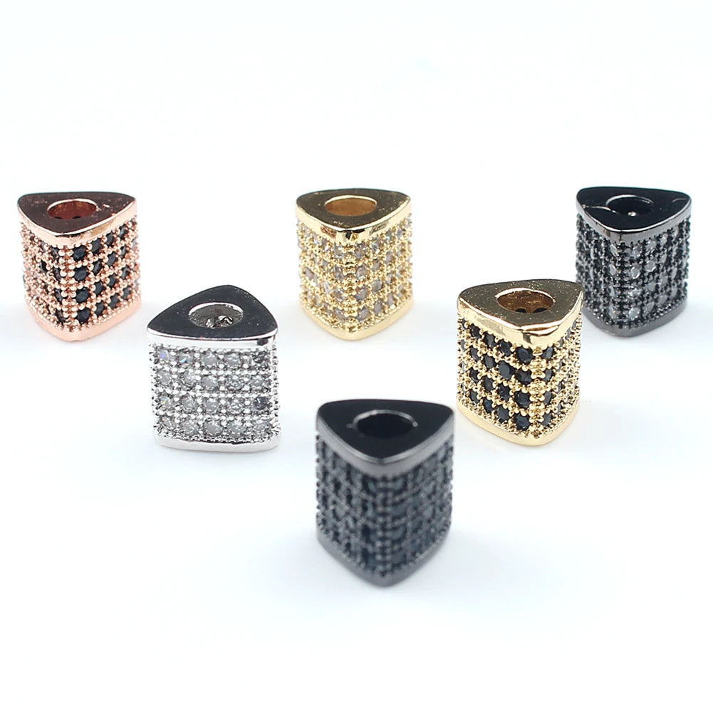 3pcs/bag Metal Brass Micro Pave CZ Beads Triangle Shape Crystal Zircon Spacer Beads For Jewelry DIY Bracelet