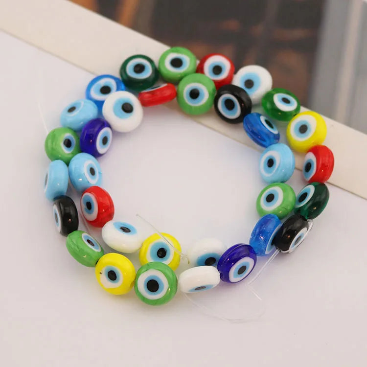 GP0967 Unique Multi Colored Lamp Work Glass Evil Eyes Glazed Flat Disc Coin Lucky Beads for Jewelry Bracelet Necklace Making