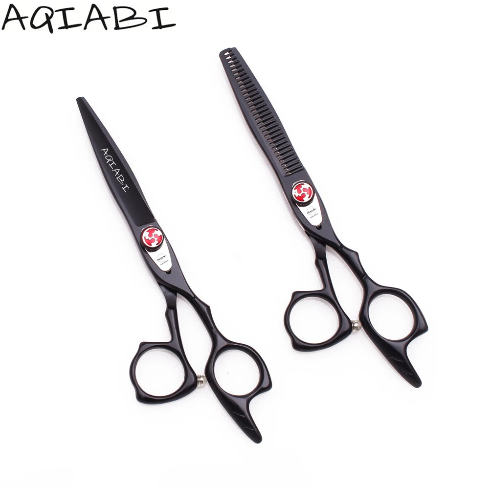 Professional Hairdressing Scissors 5.5'' 6" AQIABI 9CR Steel Sharp Blade Tip Hair Cutting & Thinning Scissors Black A9017