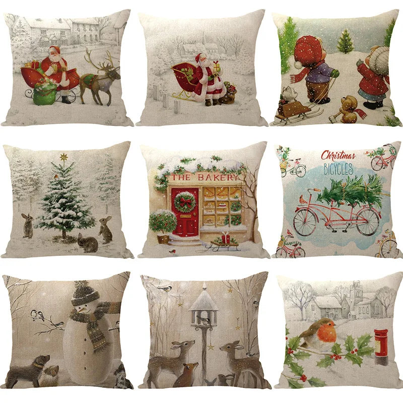 Merry Christmas Decorative Cotton Polyester Pillow Case Custom Printing Sublimation Bonnet Home Hotel 45x45cm Zipper Closure