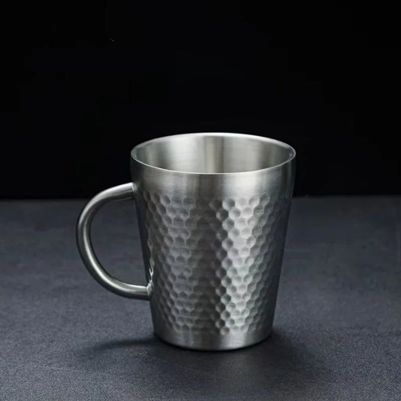 Wholesale 300ml Hammer Design Metal Stainless Steel Drinks Coffee Cups Coffee Mug with Handle