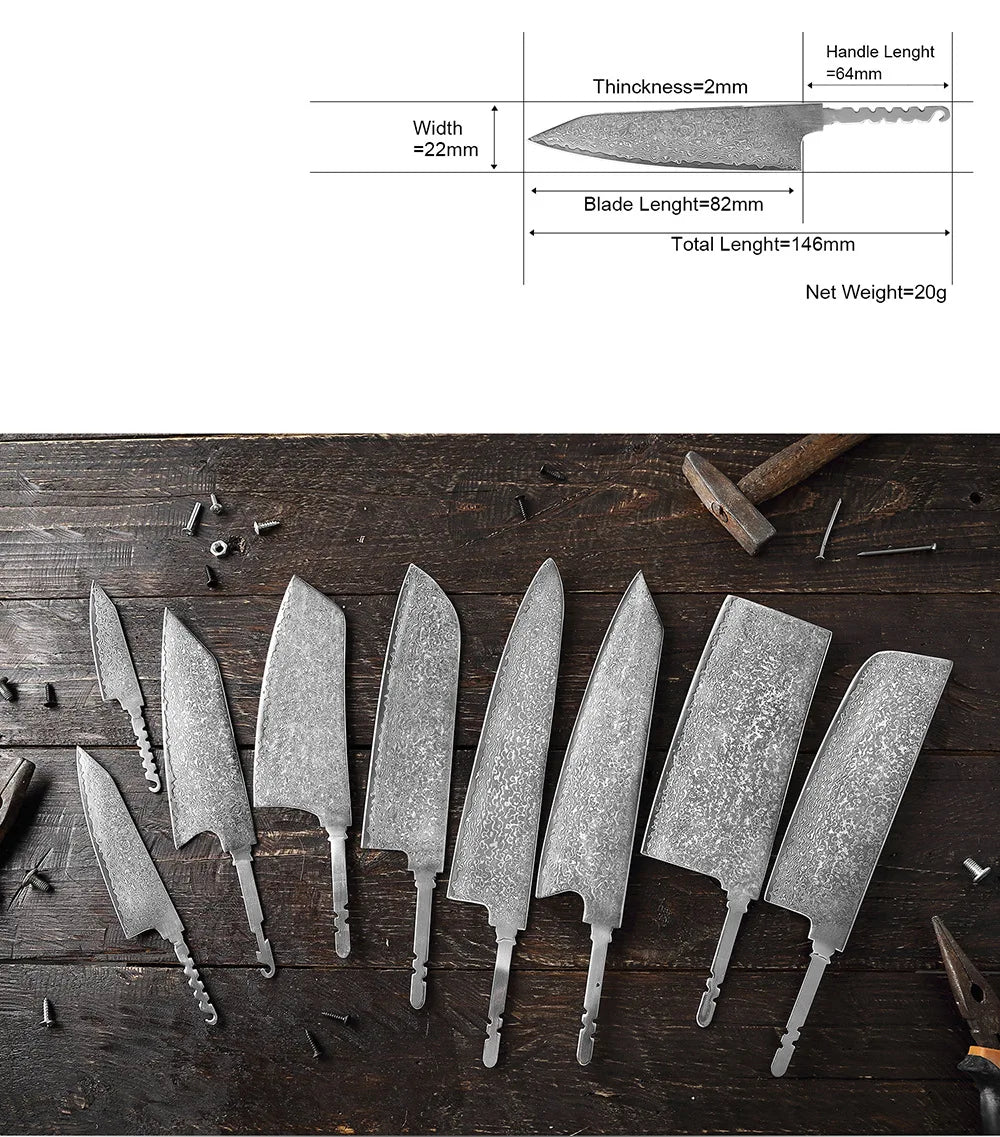 DIY Fixed Vg-10 Japanese Damascus Steel Chef Knife Blanks Blade Vg12 3 6 7 8 9 Inch for Knives Making