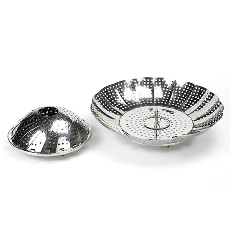 Free Sample Multifunction Cooker Collapsible Vegetable Stainless Steel Folding Mesh Strainer Food Expandable Steamer Basket