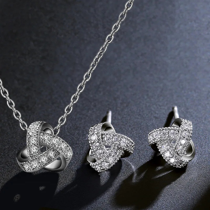 Fine Simple Nice Jewelry Zircone Chain Necklace and Earring Sets