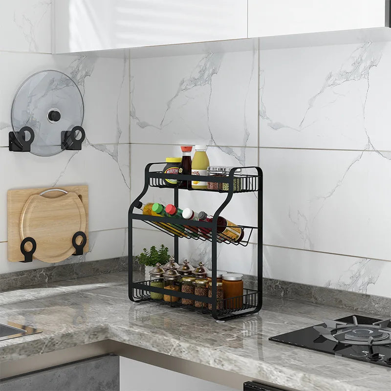 Under Sink Organizer Spice Seasoning Rack Organizer for Cabinet with Jars Countertop Wire Rack Kitchen Storage for Cans