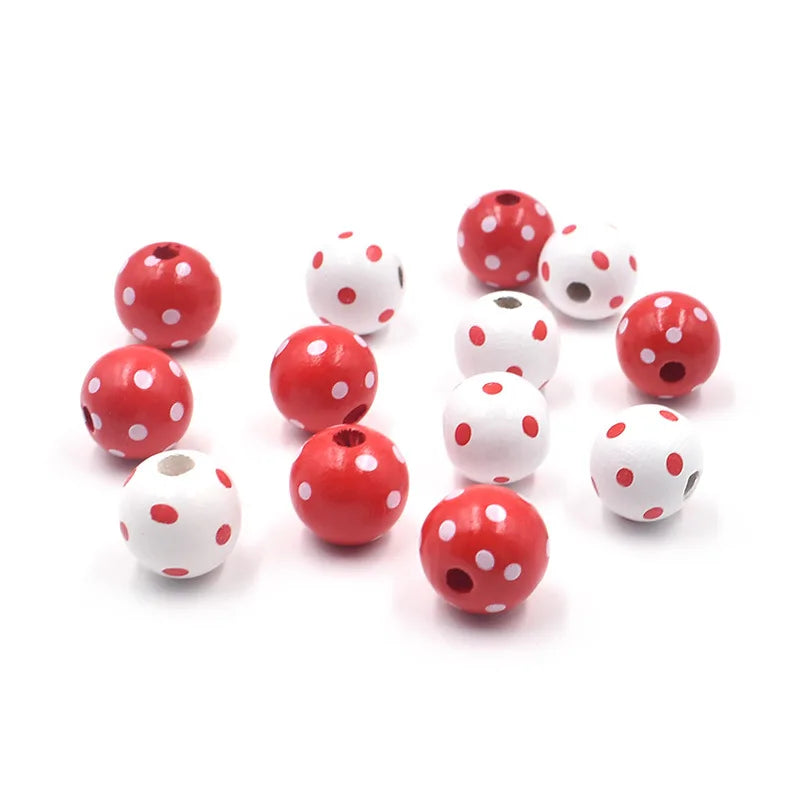 Wholesale Valentine's Day DIY Jewelry Accessories Wave Point Printing and Dyeing Loose Color Wooden Beads