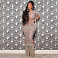 Sparkly Diamond Dress See Through Evening Dresses Silver Crystal Fringe Evening Gown Sexy White Glitter Dress