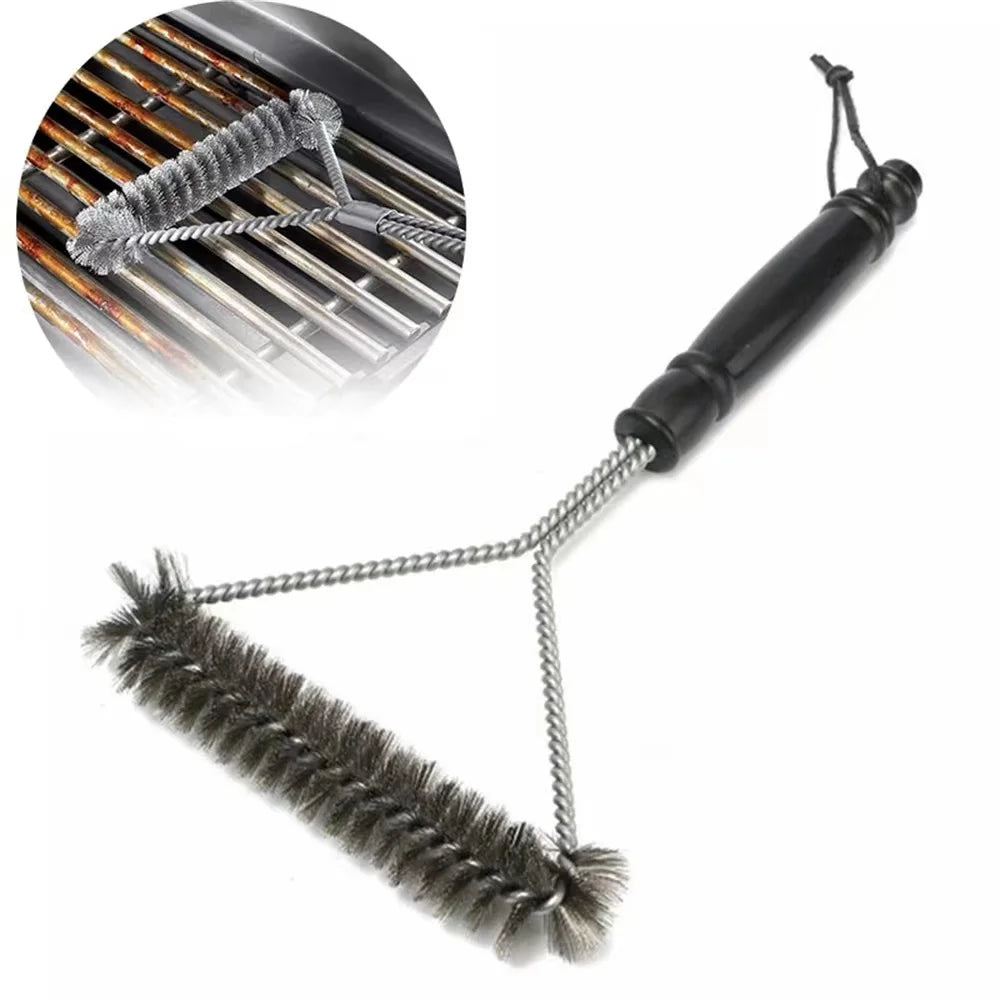 Stainless Steel Durable Outdoor Charcoal BBQ Brush with Long Heat Resistant PP Plastic Handle Tool Set
