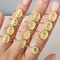 Stainless Steel Gold Plated Adjustable Ring Birth Flower Ring for Women
