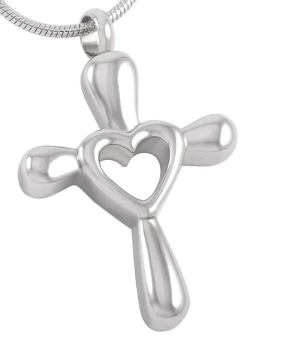 Stainless Steel Silver Plated Vintage Charms Hollow Heart Cross Memorial Ash Keepsake Urn Pendant Jewelry Necklace Casket