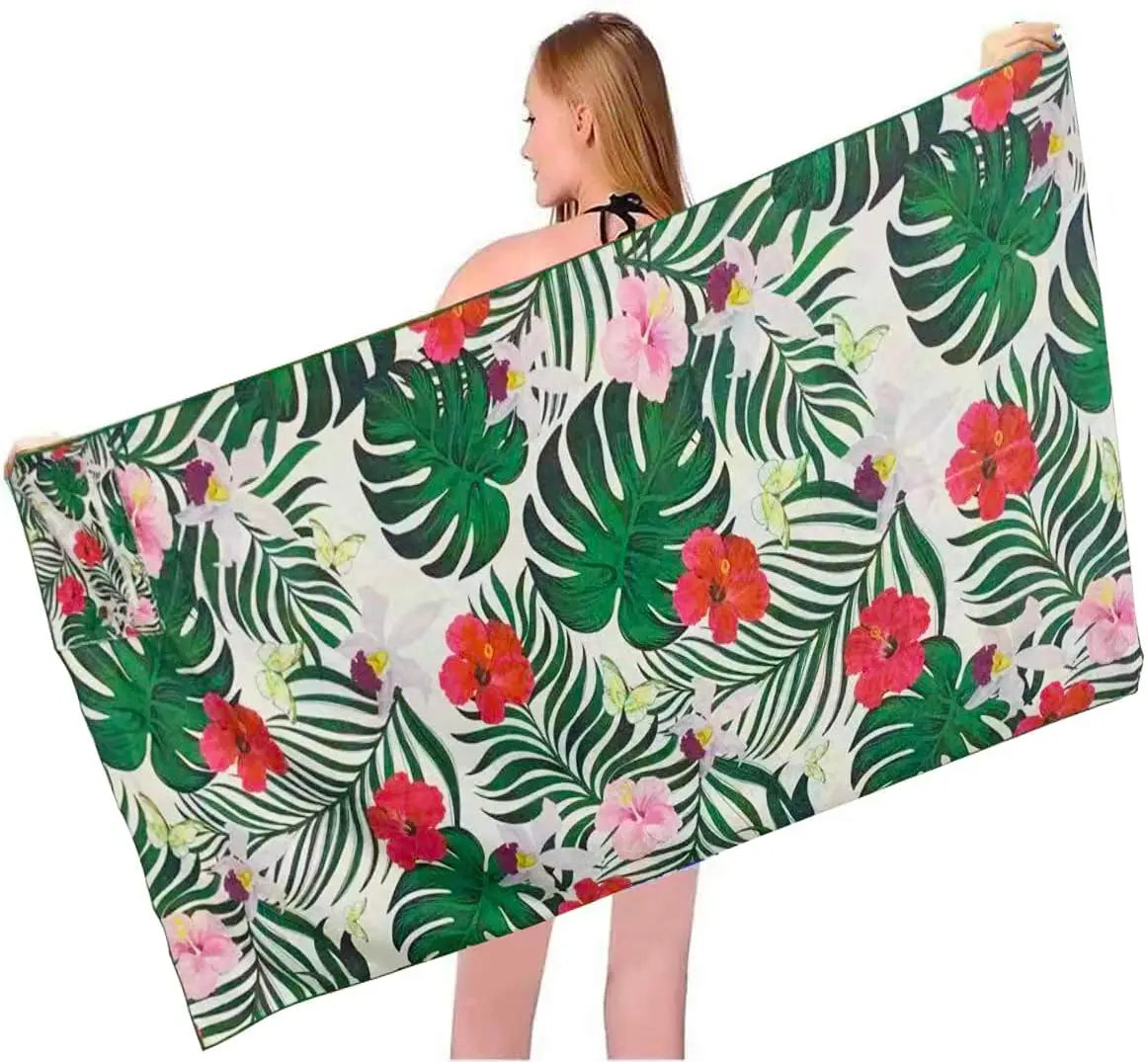 Zippered Pocket Sand-Proof Recycled Microfiber Beach Towel with Striped Pattern for Summer Swimming Pool Beach Use Comes Bag