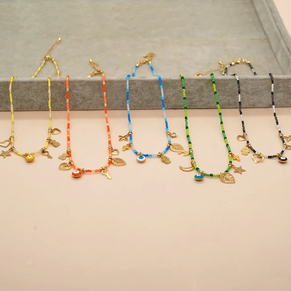 Go2boho High Quality Luxury Colorful Beaded Necklace Women Charm Choker Femme Pendant Fine Gold Chain Fashion Jewelry Necklaces