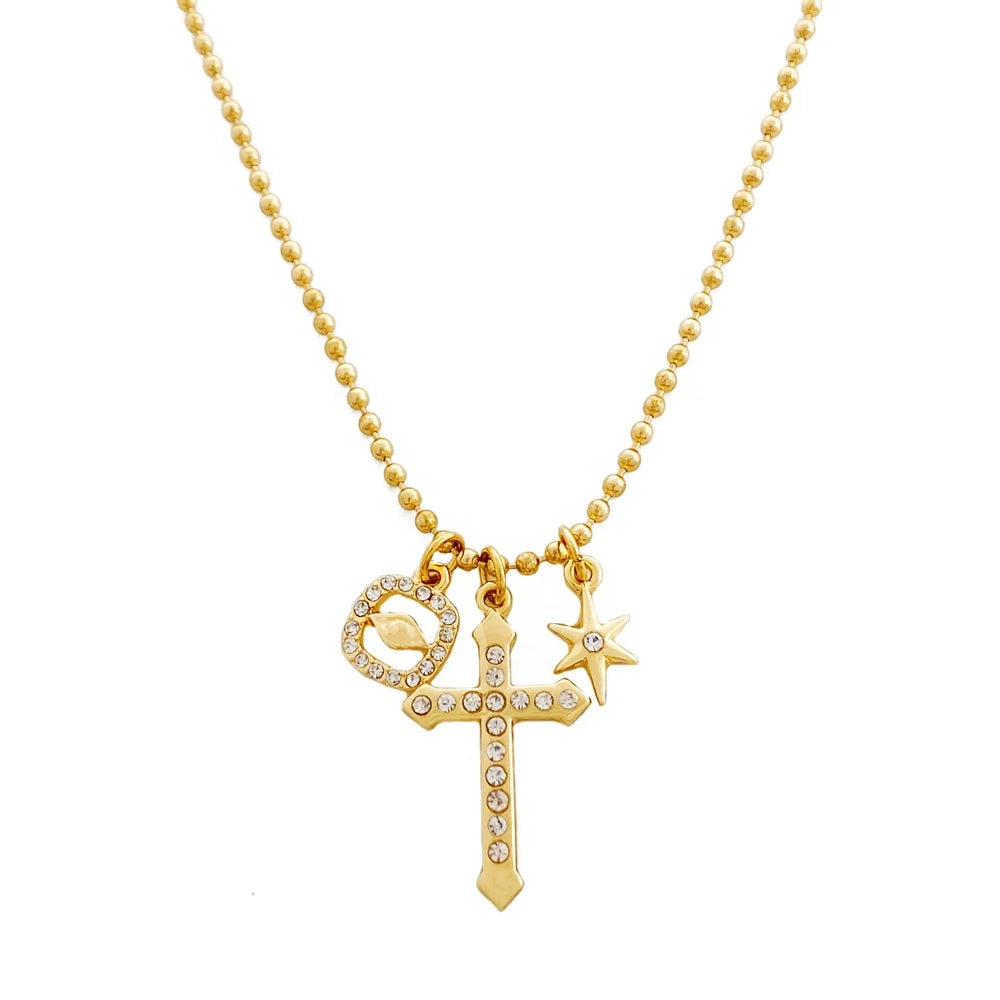 Minimalism Designer Cross Necklace Fashion Multi Pendant Star Eye Gold Plated Alloy Pendant Necklace for Women