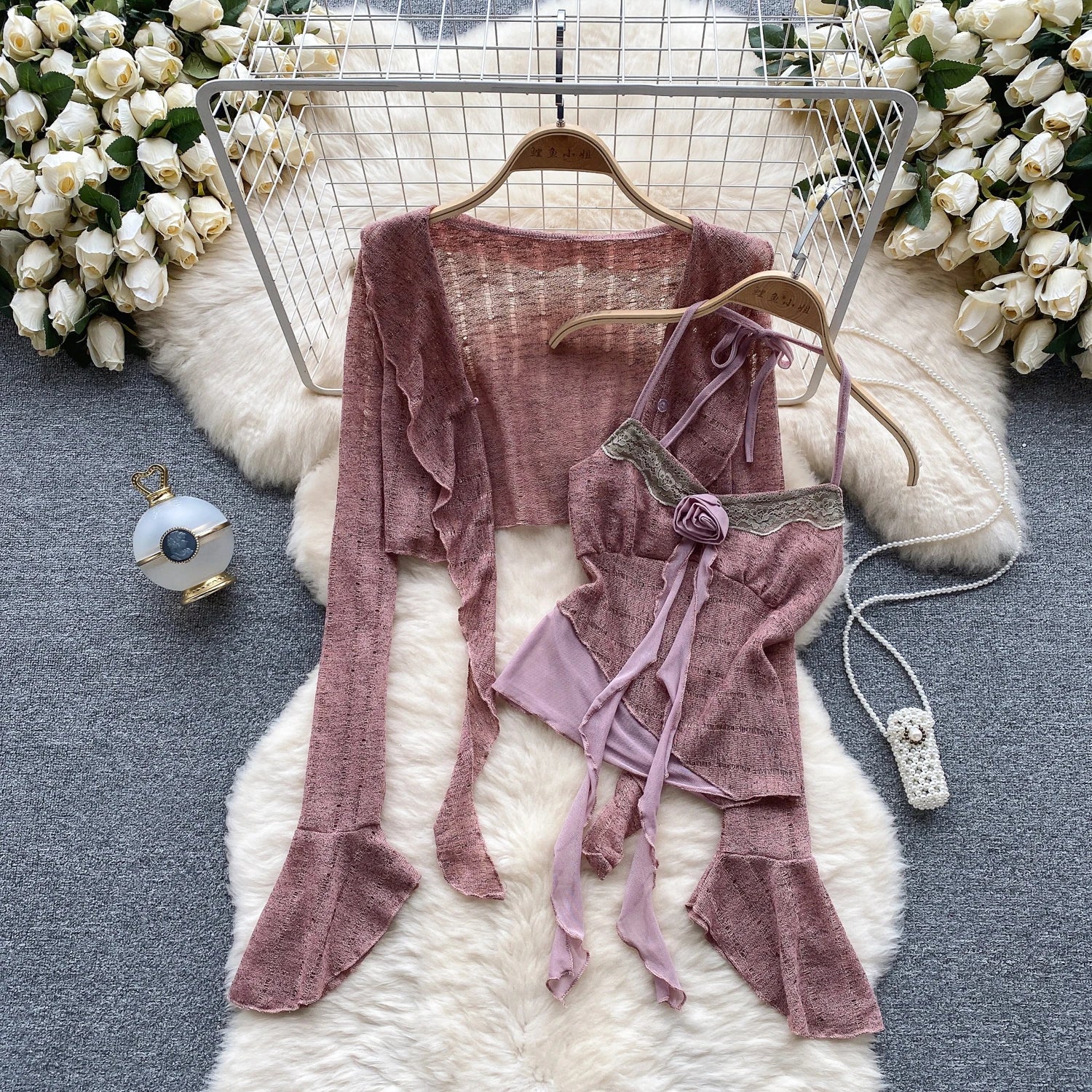 Summer Y2K 2 Piece Set for Women Halter Sleeveless Crop Top and Knitted Dress Set Ropa Wholesale