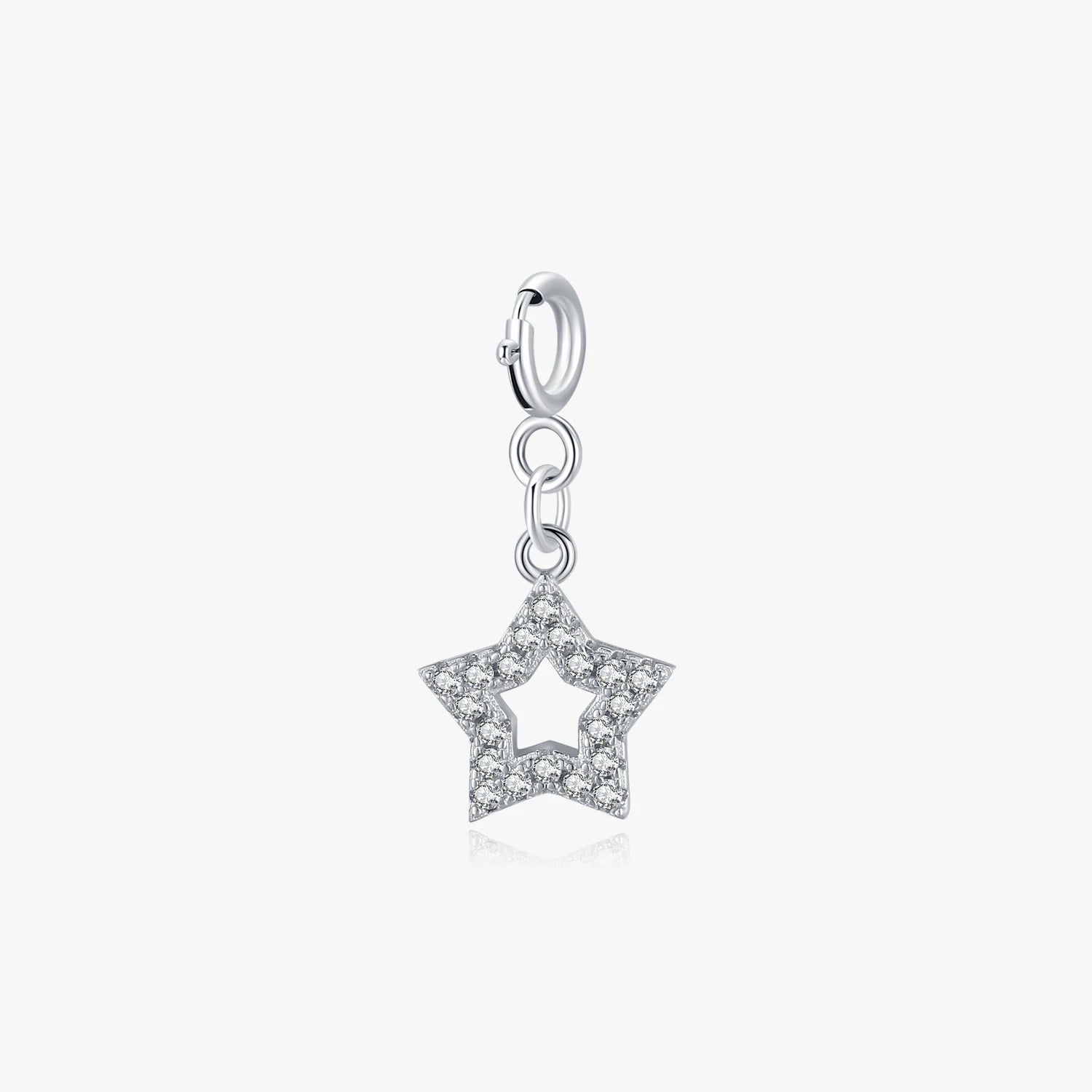 925 Sterling Silver Small Pendant Sparkling Hollow Stars Clear CZ Charm Fit Bracelet DIY Fine Jewelry for Women