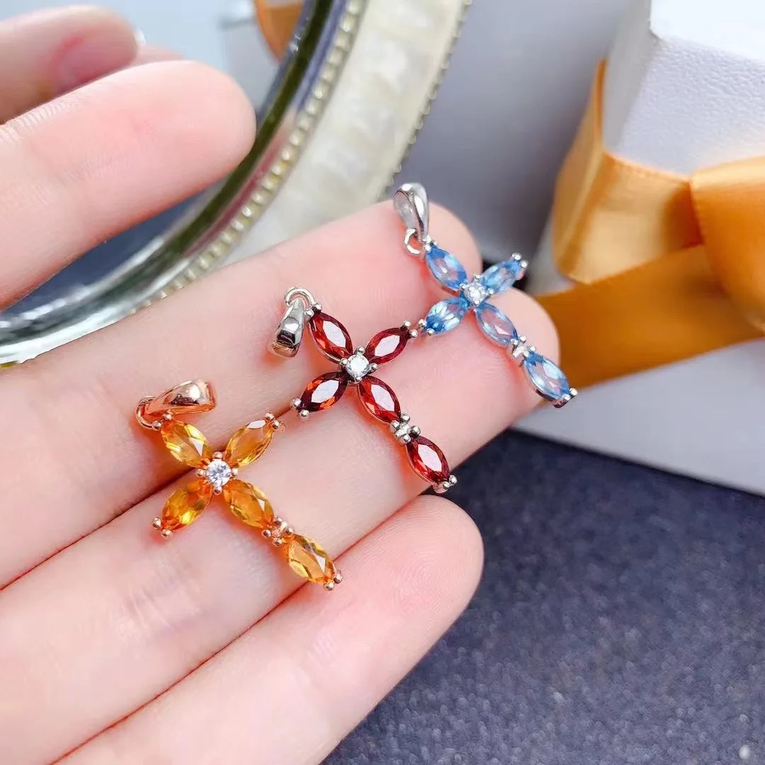 925 Sterling Silver Natural Citrine Dainty Cross Pendant Necklace 3mm*6mm Gold Plated for Engagement Low MOQ