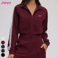 Janya Breathable Contrast Color Thick Long Sleeve Cropped Running Sweatshirt Stand Collar Full Zipper Sports Jackets for Women