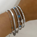 Waterproof PVD Gold Plated Blue Crystal Enamel Heart Beaded Stainless Steel Custom Bead Chain Bracelet Bangles Unisex Trendy