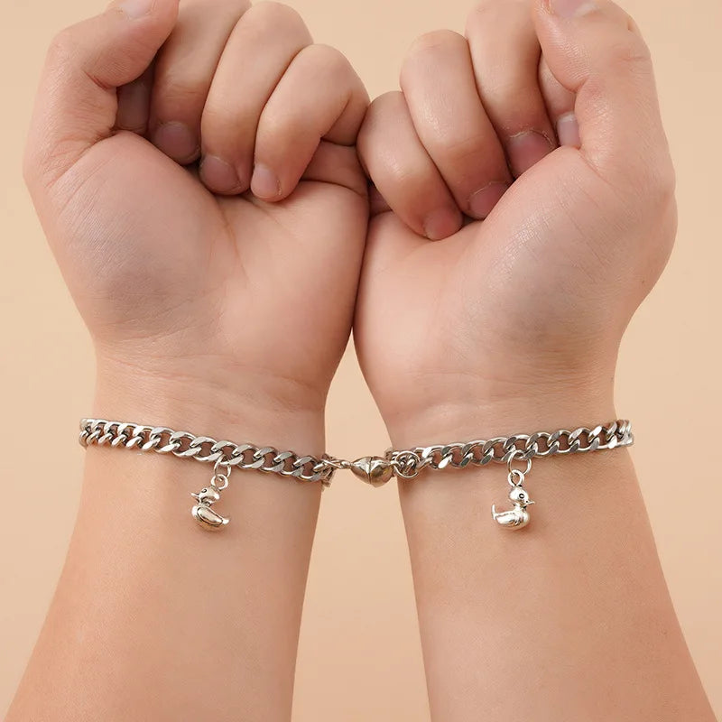 2Pcs Duck Friendship Matching Bracelet Adjustable Attract Couple Bracelet Jewelry Magnetic Stainless Steel Bracelet