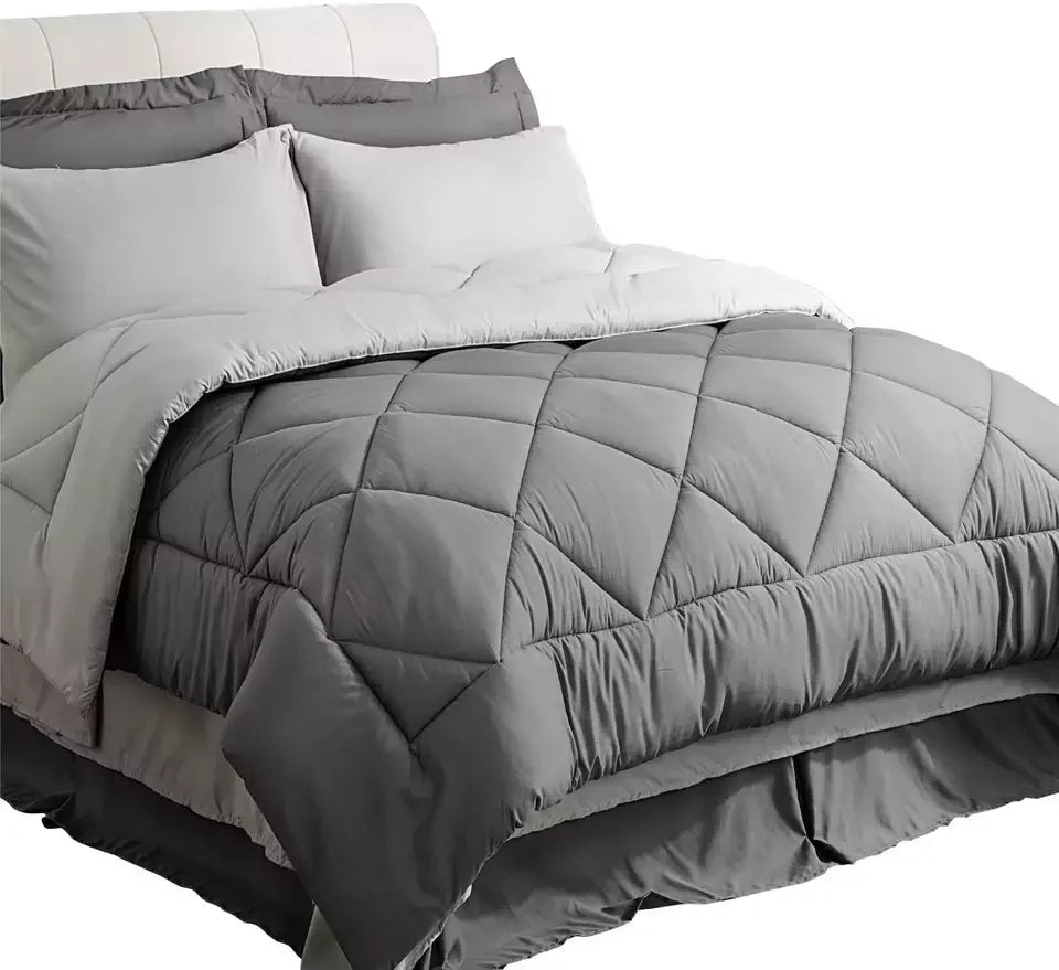 Factory Supplier 8 Piece Microfiber Comforter Sets Solid Bed Sheet With Comforter Bedding Set