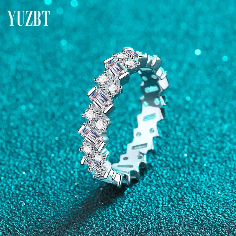 Silver 925 Original Total 3 Carat Brilliant Cut Pass Diamond Test Round&Emerald D Color Moissanite Ring for Women Fine Jewelry