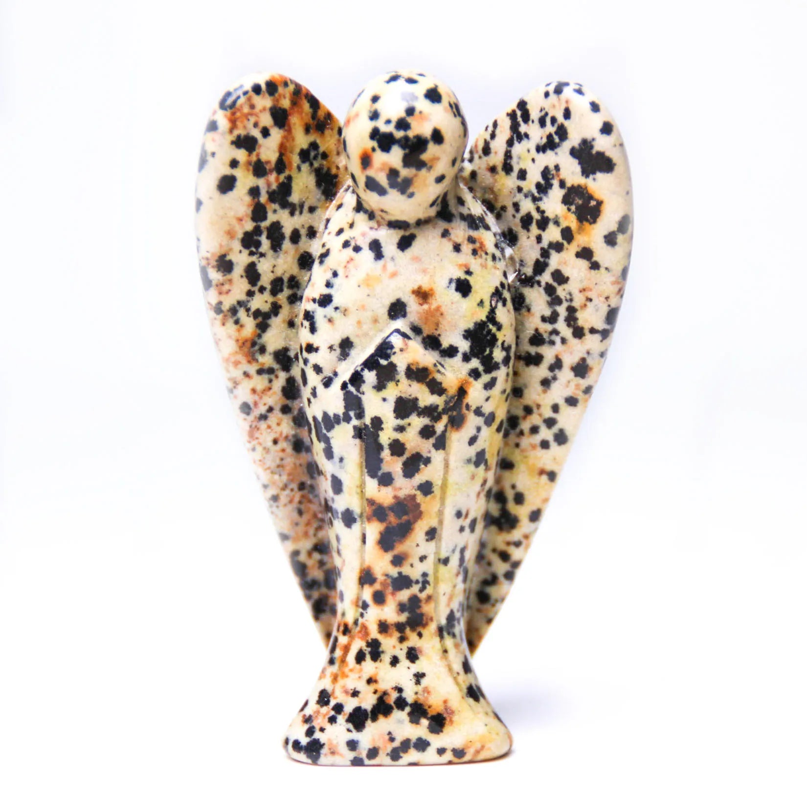 HZ Gemstone Dalmation jasper Angel Statue Hand Carved Semi-Precious Craft 7.5 cm Crystal Angel for Decor Healing Reiki Crafts