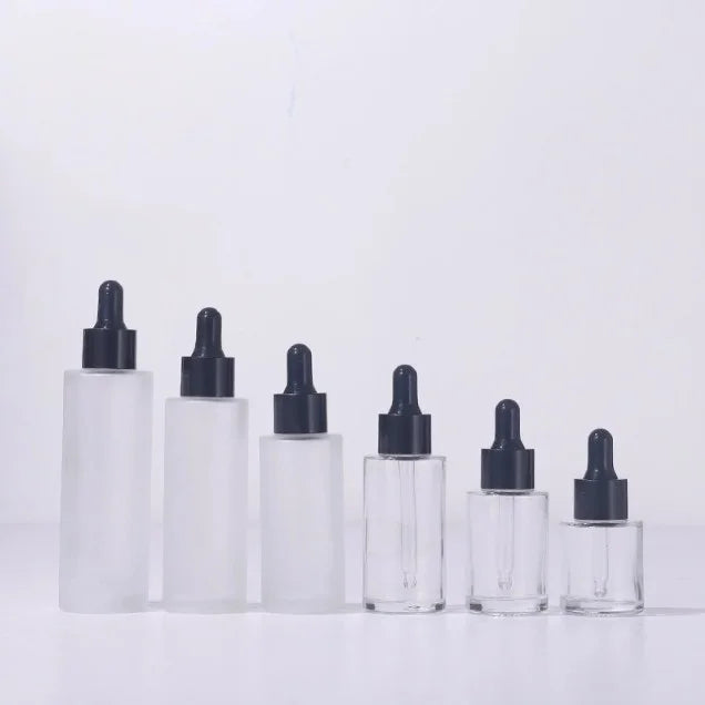 Custom Logo Skin Care Serum Bottles 20ml 30ml 50ml 60ml 80ml Frosting Flat Shoulder for Essential Oil Glass