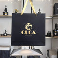 Black Paper Luxury Shopping Paper Bag with Handles Gold Foil Printed Logo Customizable Black Gift Bag
