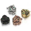 Necklace Bracelet Micro Pave CZ Crystal Leopard Head Spacer Beads Gold & Silver Brass Real Gold Plated