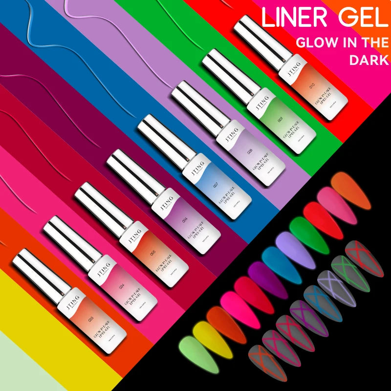 JTING 12 Colors Nail Art Glow in the Dark Liner Gel Polish OEM Private Label Nail Gel Art Liner Set with High Quality Brushes