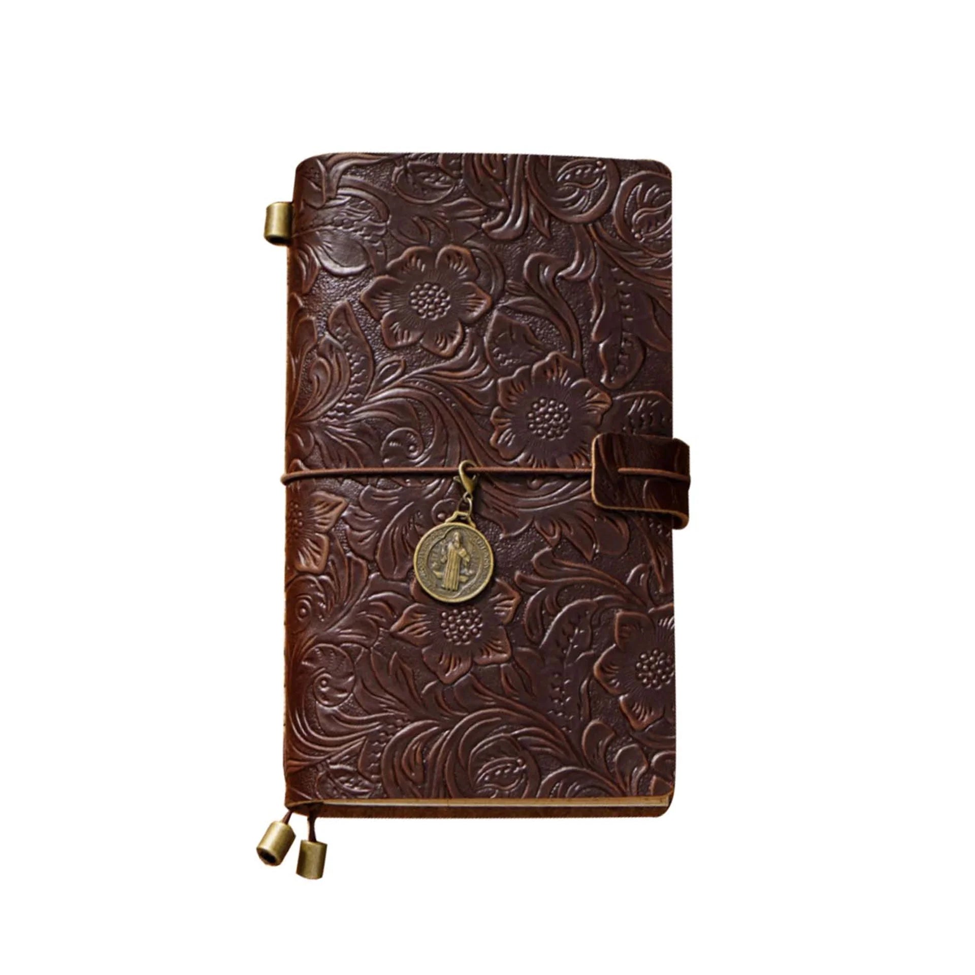 AIGUONIU Original Retro Carved Cowhide Travel Notebook Manual Notebook Stationery Hand Ledger Creative Diary with Leather Cover