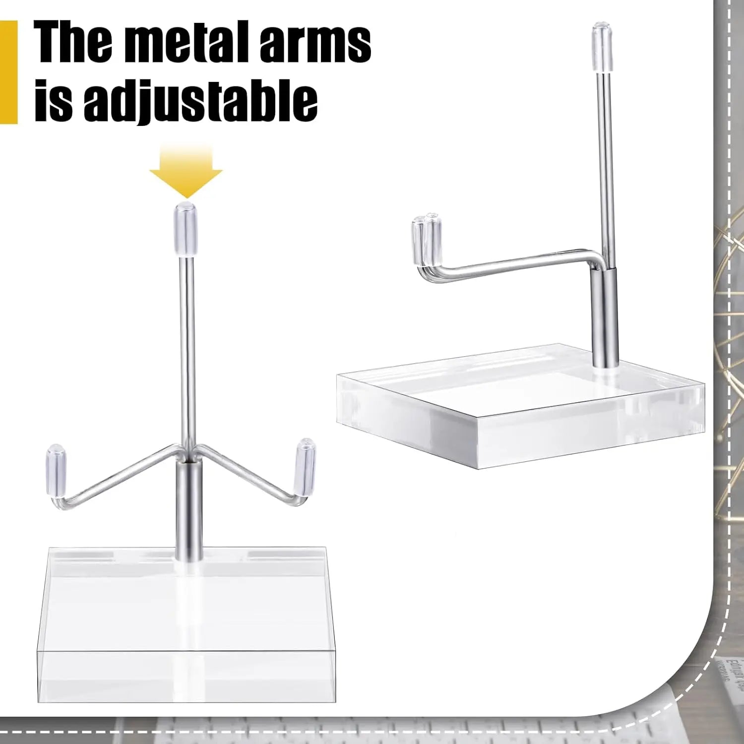 8 Pcs Adjustable Metal Arm Display Stand Easel Silver Small Display Easel Holder with Acrylic Base Rock Display Stand for Geodes