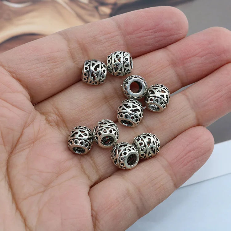 JS1133 Wholesale Hollow Antique Tibetan Silver Flower Pattern Barrel Drum Spacer Beadsjewelry Making Supply