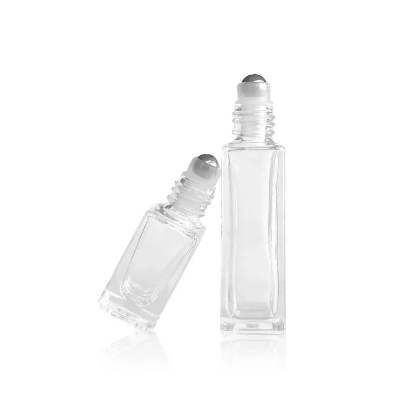 China 5 ml 10 ml Mini square Glass Roll on Bottle Steel Roller Ball Perfume Bottle
