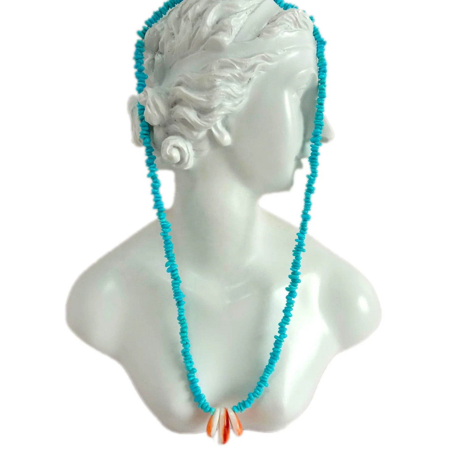 Natural Turquoise and spiny oyster shell bead  Gorgeous natural color