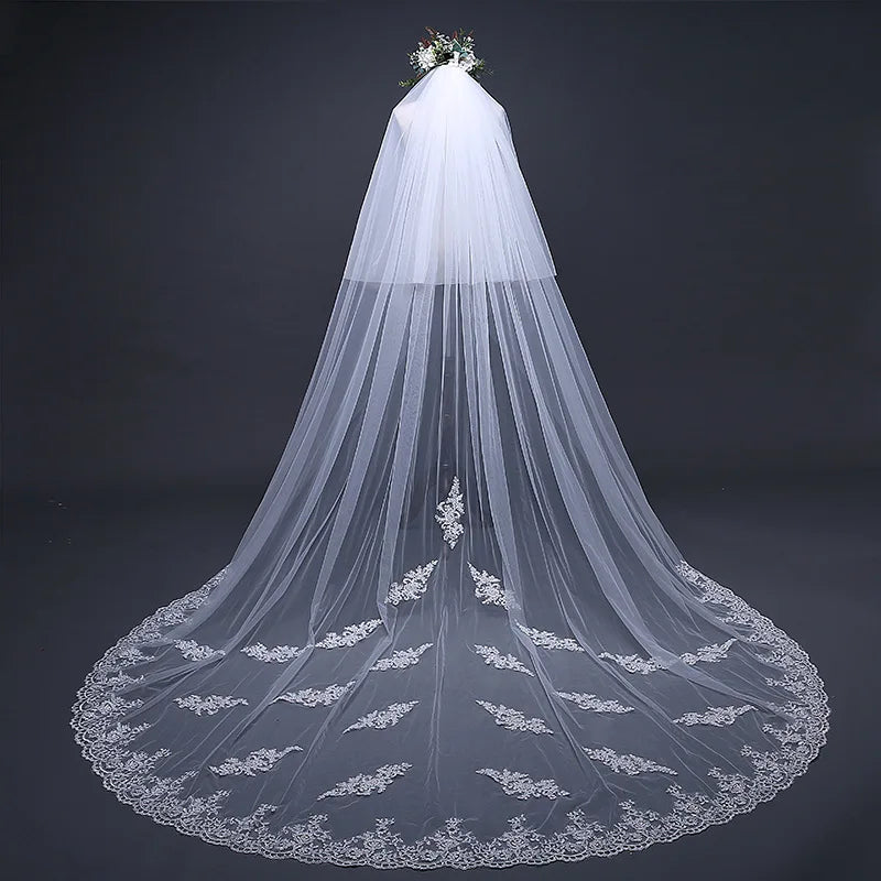 New Wedding Veil European Trailing Lengthened Widened Exquisite Lace Bridal Veil Embroidery Bridal Veil