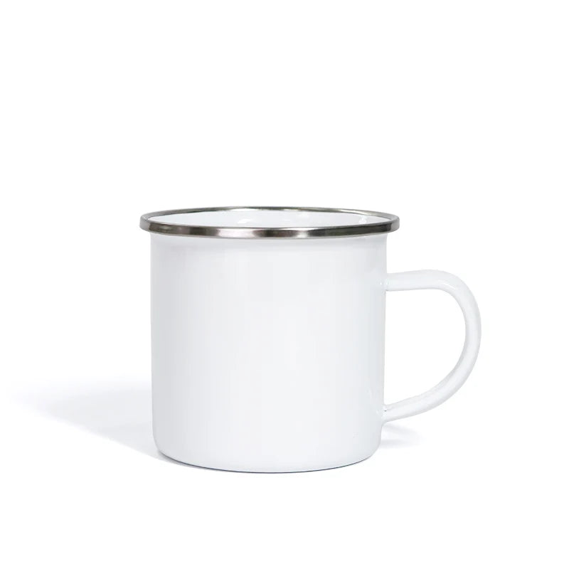 12 OZ Sublimation Blanks White Enamel Mug With Silver Rim for Camping/Travel/Coffee