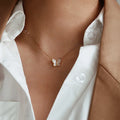 New 18K Gold Plated Tone Stainless Steel White Mother Pearl Insect Fritillary Shell Butterfly Pendant Necklace