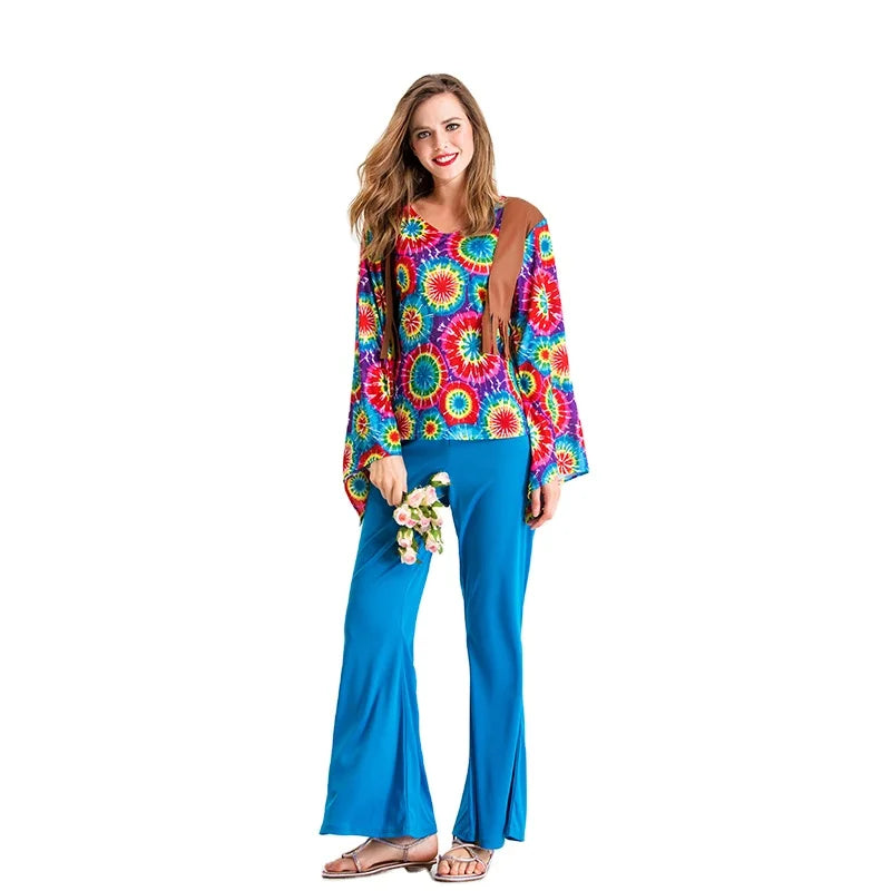 Carnival Women's Clothing Adult Hippie Costumes Set 1980s Flower Party Role Play Clothing Carnival
