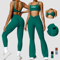 JOYYOUNG Women Yoga Set Fitness Gym Clothes Sport Bras Fitness V-cut Waist Biker Shorts Flares Gym Workout Leggings Wear