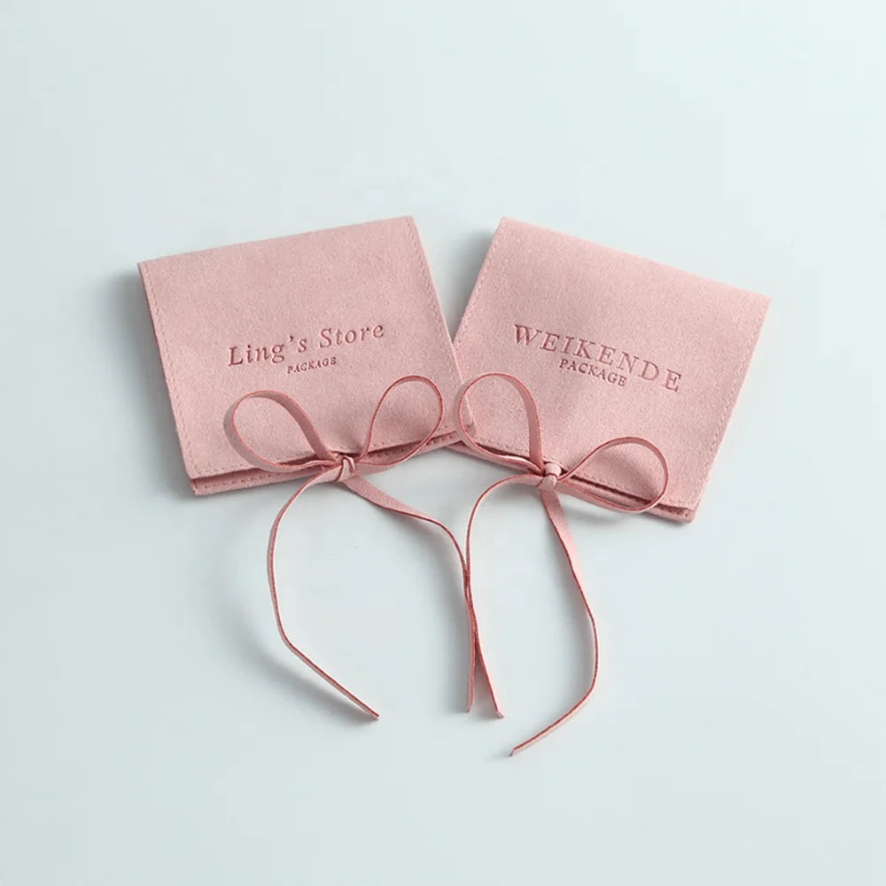 8X8cm Custom Logo Microfiber Jewelry Packaging Bag Pink Small Gift Envelope for Personalized Pieces