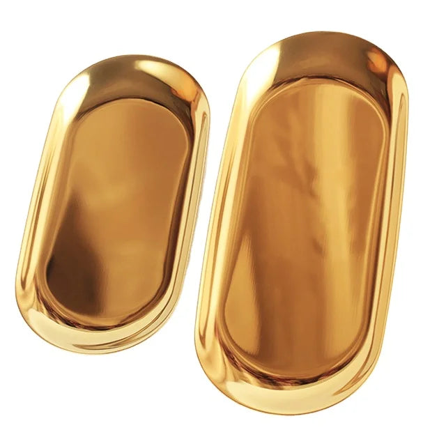 Stainless Steel Storage Trays Gold Tray Oval Metal Tray for Jewelry and Food Plate