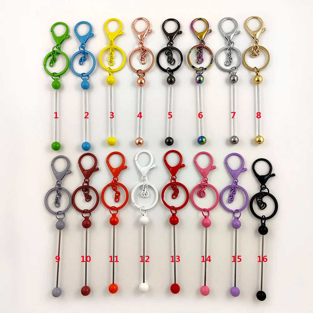 Stock Metal Bar Beaded Key Chain Hooks Stylish Girls Gift DIY Iridescent Keyring Beadable Keychain for Jewelry Making